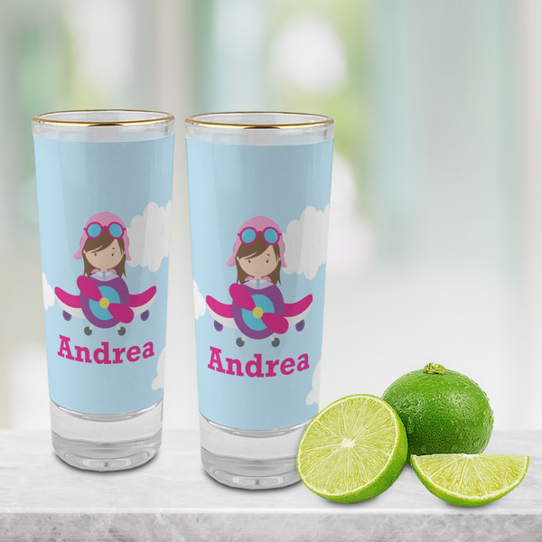 Airplane & Girl Pilot Glass Shot Glass - 2 oz - LIFESTYLE