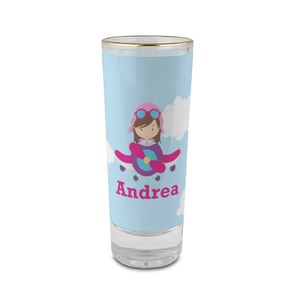 Custom Airplane & Girl Pilot 2 oz Shot Glass -  Glass with Gold Rim - Set of 4 (Personalized)