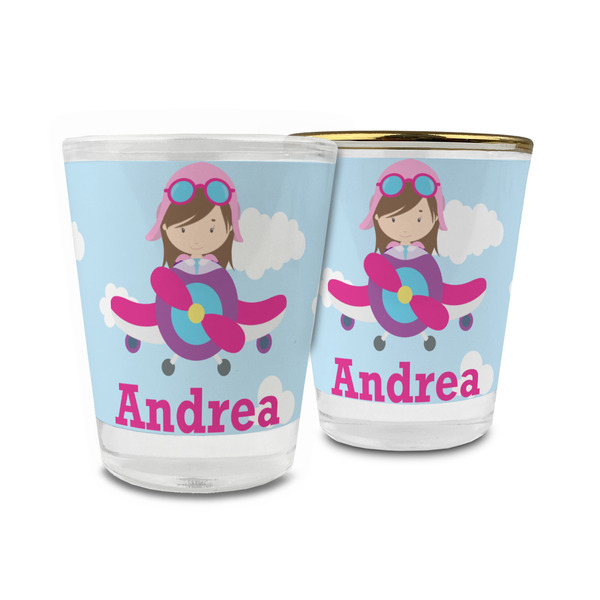 Custom Airplane & Girl Pilot Glass Shot Glass - 1.5 oz (Personalized)