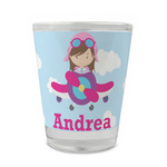 Airplane & Girl Pilot Glass Shot Glass - 1.5 oz - Set of 4 (Personalized)