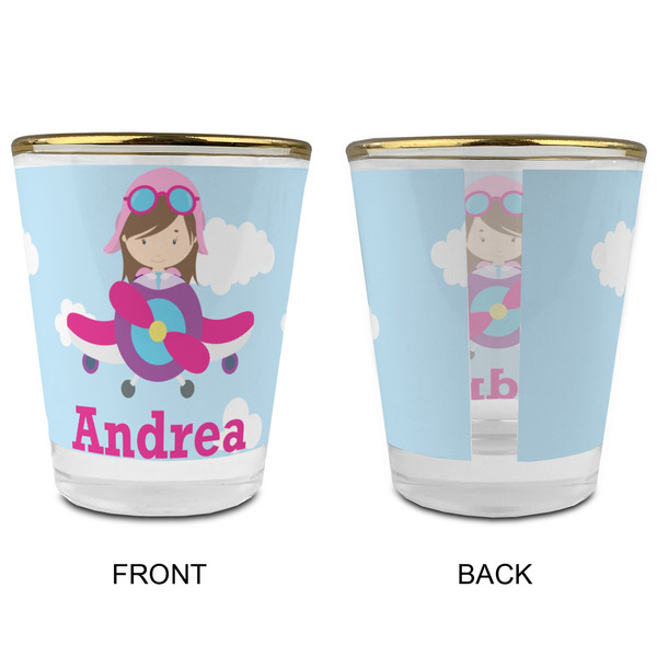 Airplane & Girl Pilot Glass Shot Glass - with gold rim - APPROVAL
