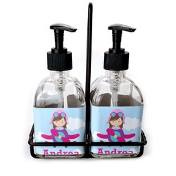 Airplane & Girl Pilot Glass Soap & Lotion Bottles (Personalized)