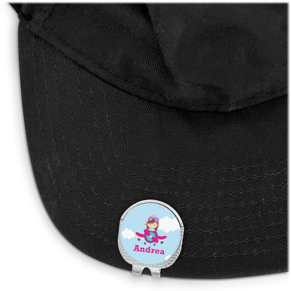 Airplane & Girl Pilot Golf Ball Marker Hat Clip - Main