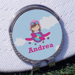Airplane & Girl Pilot Golf Ball Marker - Hat Clip