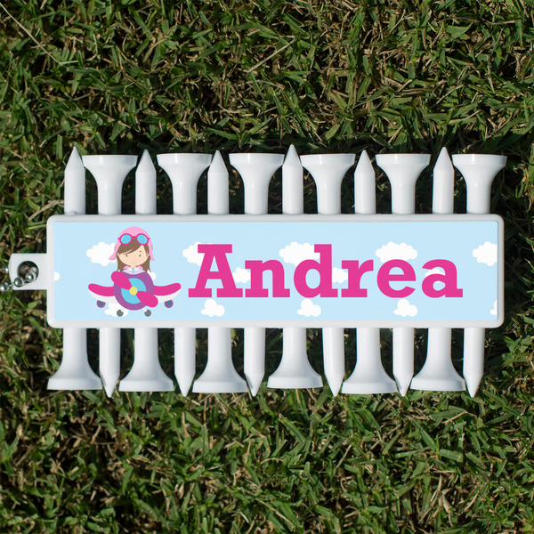 Custom Airplane & Girl Pilot Golf Tees & Ball Markers Set (Personalized)