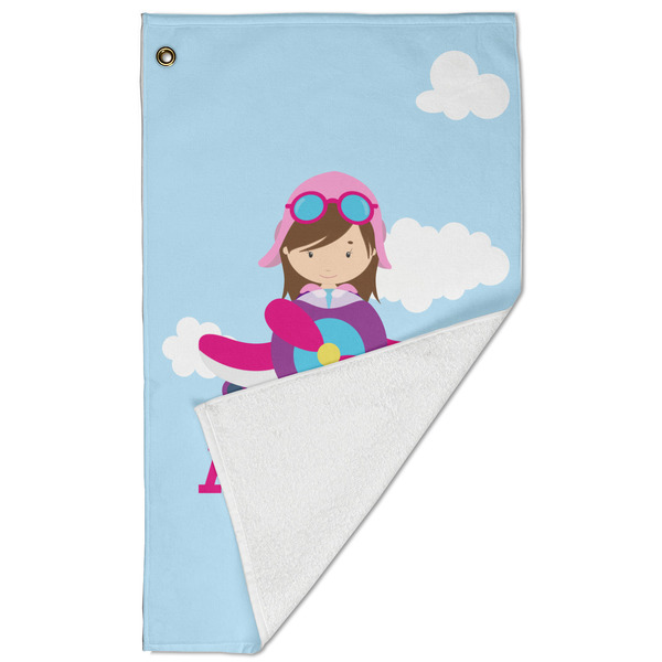 Airplane & Girl Pilot Golf Towel - Folded (Large)