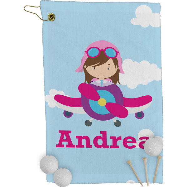 Airplane & Girl Pilot Golf Towel (Personalized)