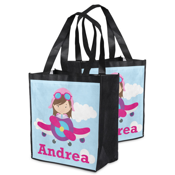 Airplane & Girl Pilot Grocery Bag - MAIN