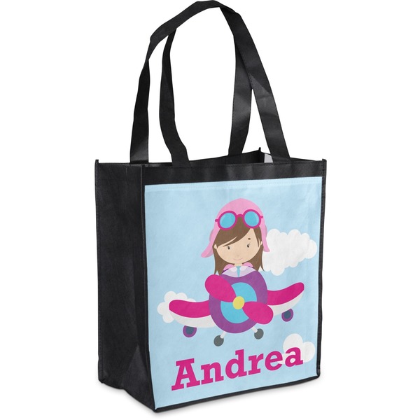 Custom Airplane & Girl Pilot Grocery Bag (Personalized)