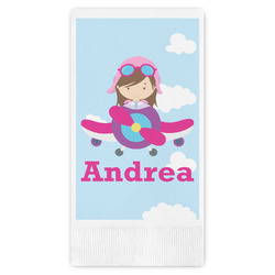 Airplane & Girl Pilot Guest Napkins - Full Color - Embossed Edge (Personalized)