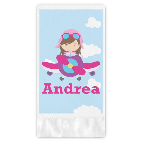 Custom Airplane & Girl Pilot Guest Towels - Full Color (Personalized)