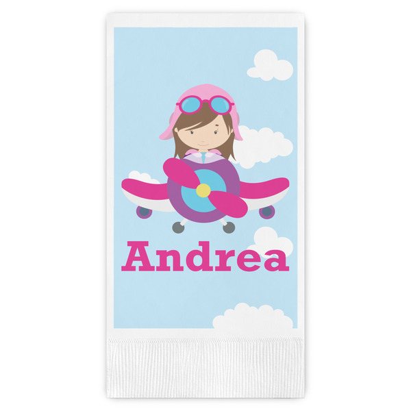 Custom Airplane & Girl Pilot Guest Paper Towels - Full Color (Personalized)