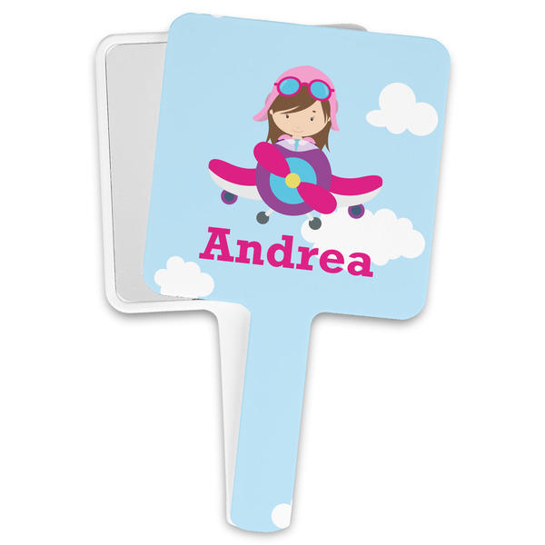 Custom Airplane & Girl Pilot Hand Mirror (Personalized)