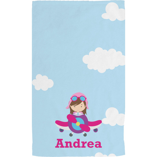 Airplane & Girl Pilot Hand Towel (Personalized)