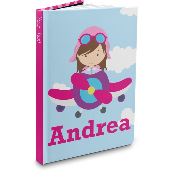 Custom Airplane & Girl Pilot Hardbound Journal - 5.75" x 8" (Personalized)