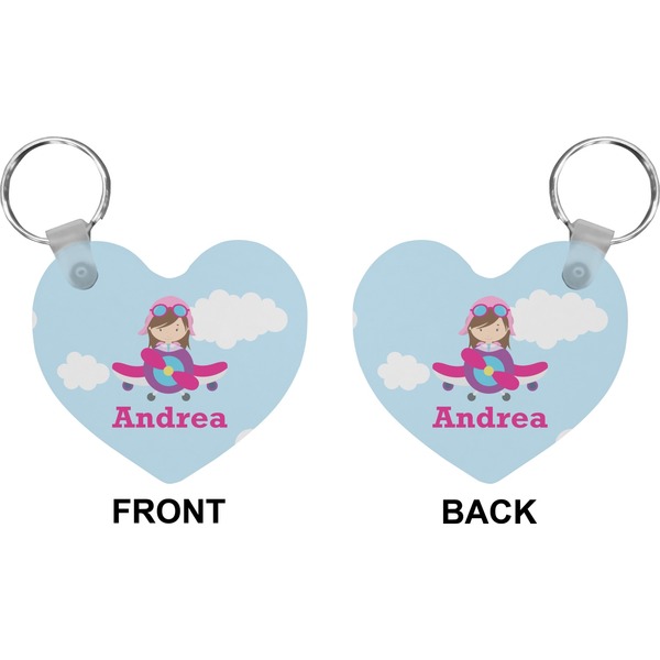 Airplane & Girl Pilot Heart Keychain (Front + Back)