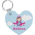 Airplane & Girl Pilot Heart Plastic Keychain w/ Name or Text