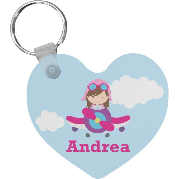 Custom Airplane & Girl Pilot Heart Plastic Keychain w/ Name or Text
