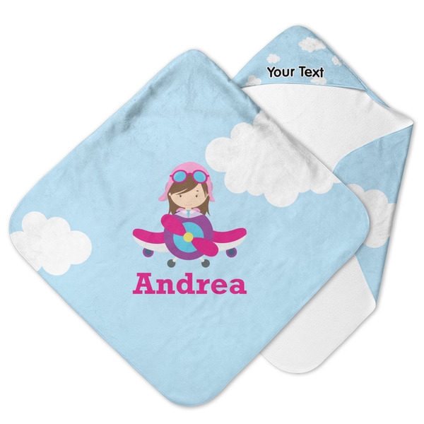 Custom Airplane & Girl Pilot Hooded Baby Towel (Personalized)