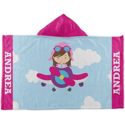 Airplane & Girl Pilot Kids Hooded Towel (Personalized)