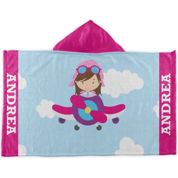 Custom Airplane & Girl Pilot Kids Hooded Towel (Personalized)