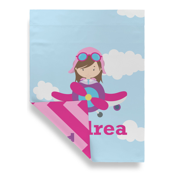 Airplane & Girl Pilot House Flags - Double Sided - FRONT FOLDED