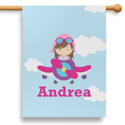 Airplane & Girl Pilot 28" House Flag - Single Sided (Personalized)