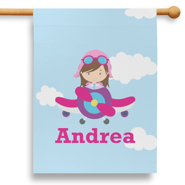 Custom Airplane & Girl Pilot 28" House Flag - Double Sided (Personalized)