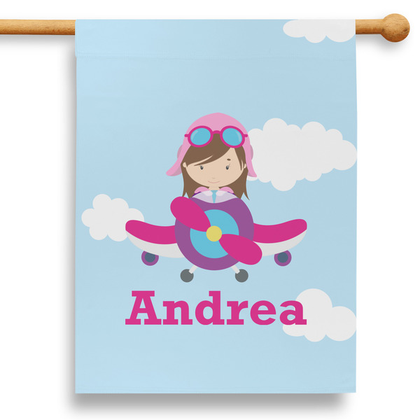 Custom Airplane & Girl Pilot 28" House Flag - Single Sided (Personalized)