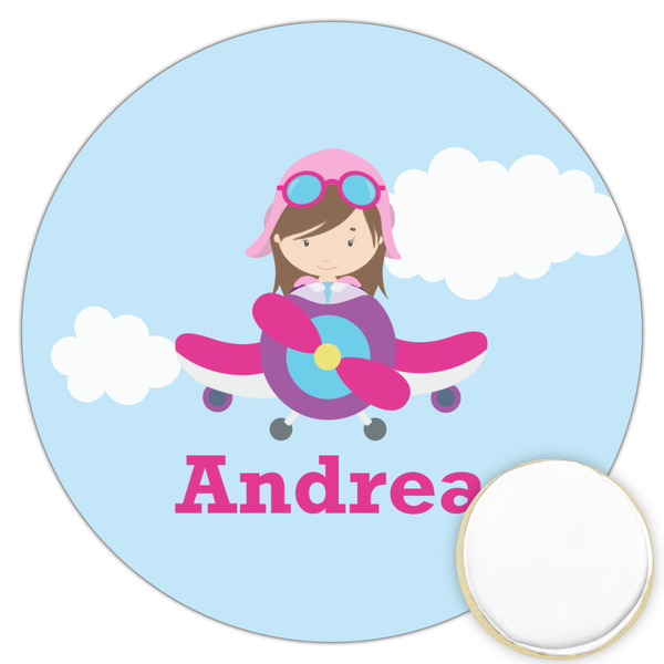 Custom Airplane & Girl Pilot Printed Cookie Topper - 3.25" (Personalized)