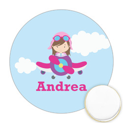 Airplane & Girl Pilot Printed Cookie Topper - Round (Personalized)