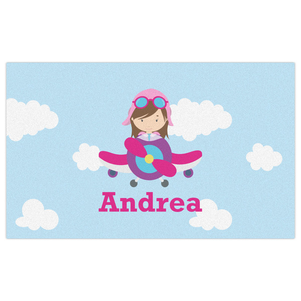 Airplane & Girl Pilot Indoor / Outdoor Rug - 3'x5' - Front Flat