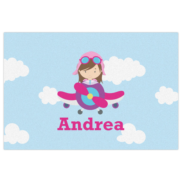 Airplane & Girl Pilot Indoor / Outdoor Rug - 4'x6' - Front Flat