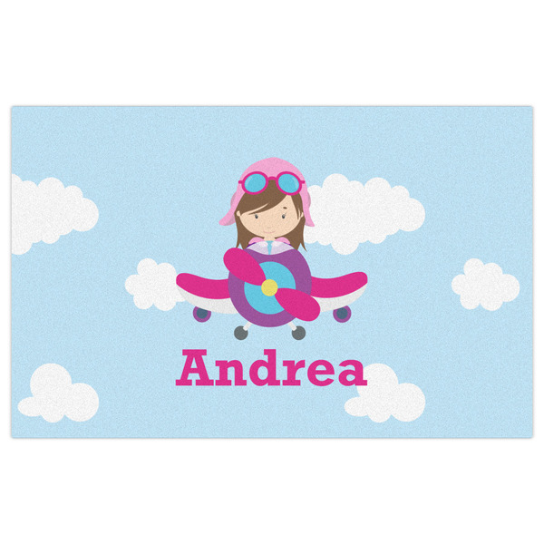 Airplane & Girl Pilot Indoor / Outdoor Rug - 5'x8' - Front Flat