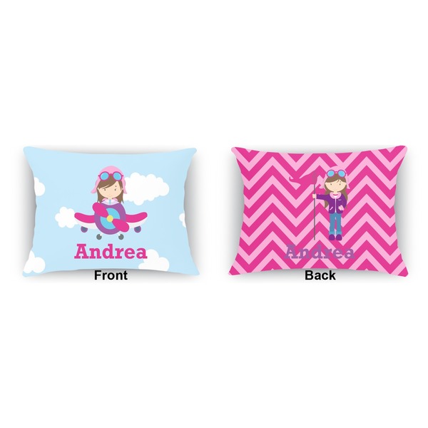 Airplane & Girl Pilot  Indoor Rectangular Burlap Pillow (Front and Back)