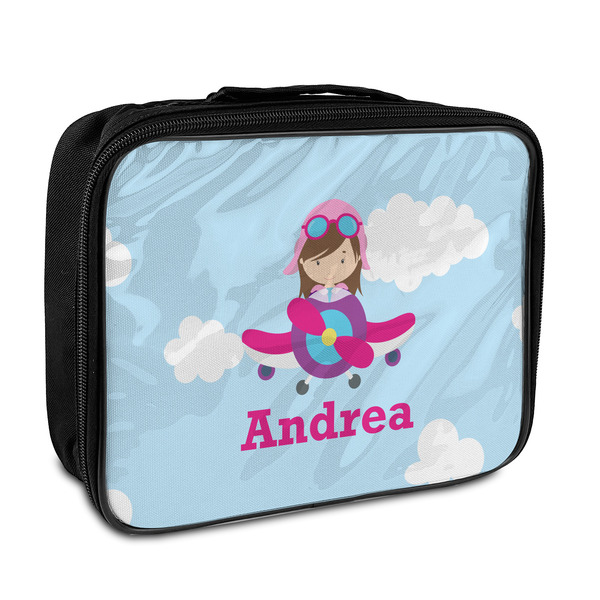 Custom Airplane & Girl Pilot Insulated Lunch Bag (Personalized)