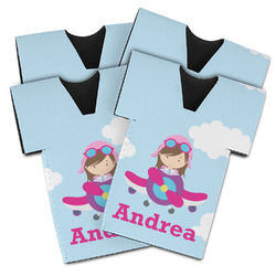 Airplane & Girl Pilot Jersey Bottle Cooler - Set of 4 (Personalized)