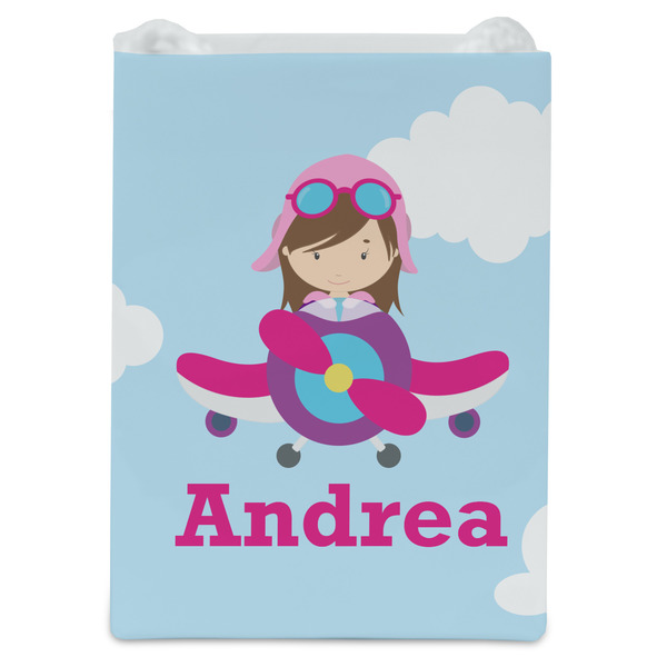 Airplane & Girl Pilot Jewelry Gift Bag - Matte - Front