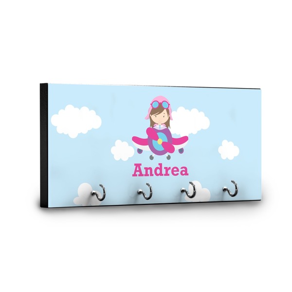 Airplane & Girl Pilot Key Hanger - Front View with Hooks