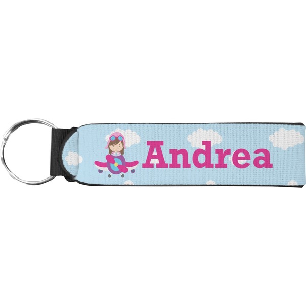 Custom Airplane & Girl Pilot Neoprene Keychain Fob (Personalized)