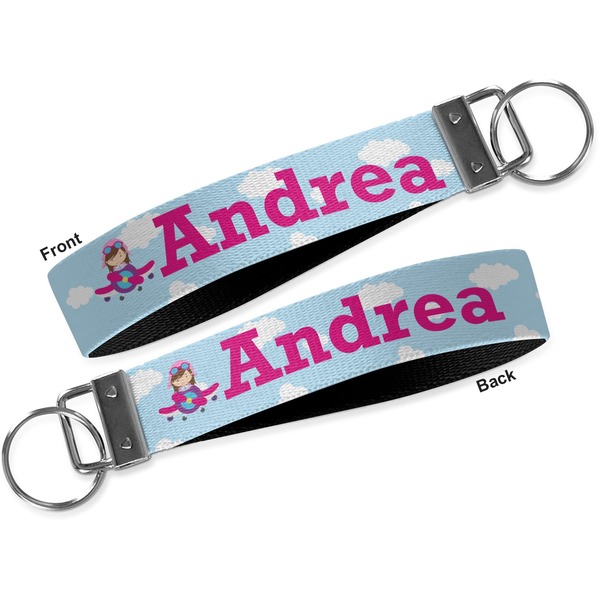 Airplane & Girl Pilot Key-chain - Metal and Nylon - Front and Back