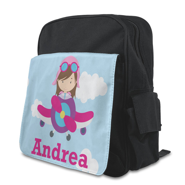Custom Airplane & Girl Pilot Preschool Backpack (Personalized)