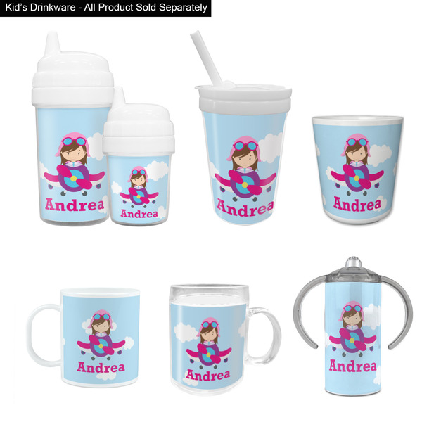 Airplane & Girl Pilot Kid's Drinkware - Customized & Personalized