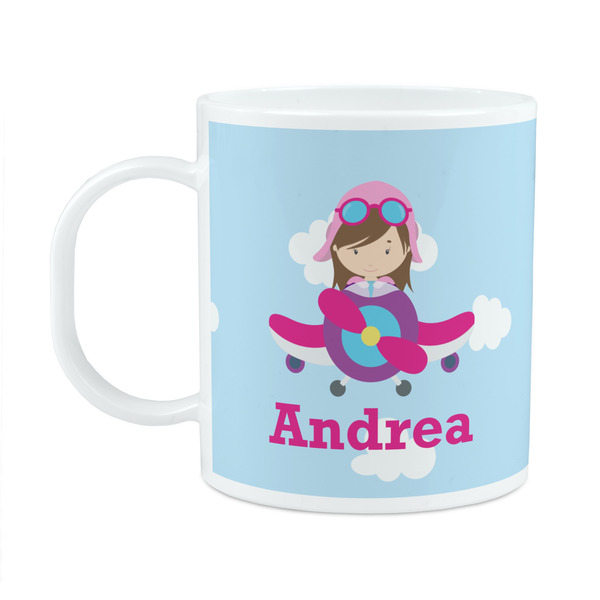 Custom Airplane & Girl Pilot Plastic Kids Mug (Personalized)