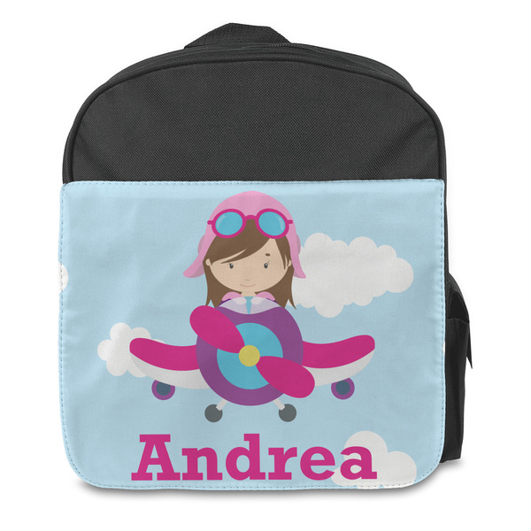 Airplane & Girl Pilot Kids Backpack - Front