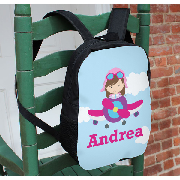 Airplane & Girl Pilot Kids Backpack - In Context