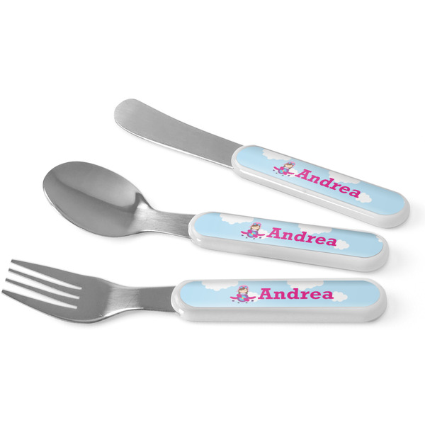 Custom Airplane & Girl Pilot Kid's Flatware (Personalized)