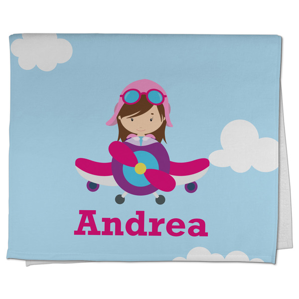 Custom Airplane & Girl Pilot Kitchen Towel - Poly Cotton w/ Name or Text