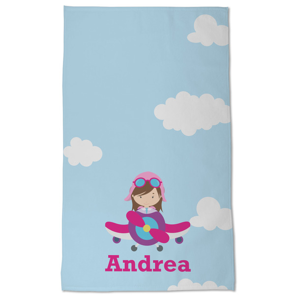 Airplane & Girl Pilot Kitchen Towel - Poly Cotton - Full Front