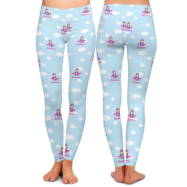 Airplane & Girl Pilot Ladies Leggings - Front and Back